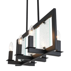 LightFixturesUSA - 6 - Light Candle Ripple Glass Black Rectangle Island Pendant - Chandelier - Matte Black - 