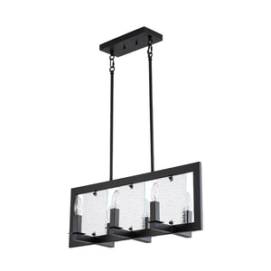 LightFixturesUSA - 6 - Light Candle Ripple Glass Black Rectangle Island Pendant - Chandelier - Matte Black - 