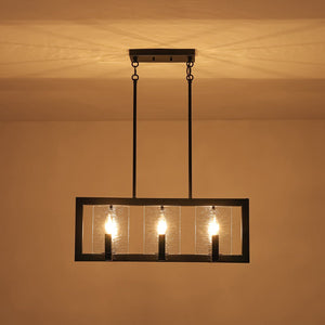 LightFixturesUSA - 6 - Light Candle Ripple Glass Black Rectangle Island Pendant - Chandelier - Matte Black - 