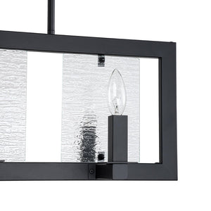 LightFixturesUSA - 6 - Light Candle Ripple Glass Black Rectangle Island Pendant - Chandelier - Matte Black - 