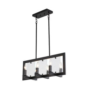 LightFixturesUSA - 6 - Light Candle Ripple Glass Black Rectangle Island Pendant - Chandelier - Matte Black - 
