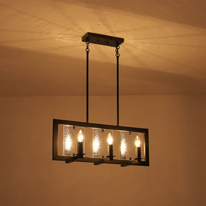 LightFixturesUSA - 6 - Light Candle Ripple Glass Black Rectangle Island Pendant - Chandelier - Matte Black - 