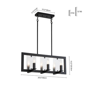LightFixturesUSA - 6 - Light Candle Ripple Glass Black Rectangle Island Pendant - Chandelier - Matte Black - 