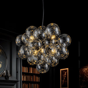 LightFixturesUSA - 6 - Light Dimmable Brass Cluster Clear Glass Bubble Sphere Chandelier - Chandelier - Black - 