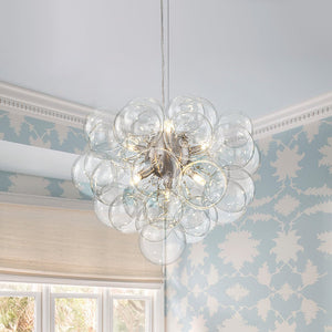 LightFixturesUSA - 6 - Light Dimmable Brass Cluster Clear Glass Bubble Sphere Chandelier - Chandelier - Nickel - 