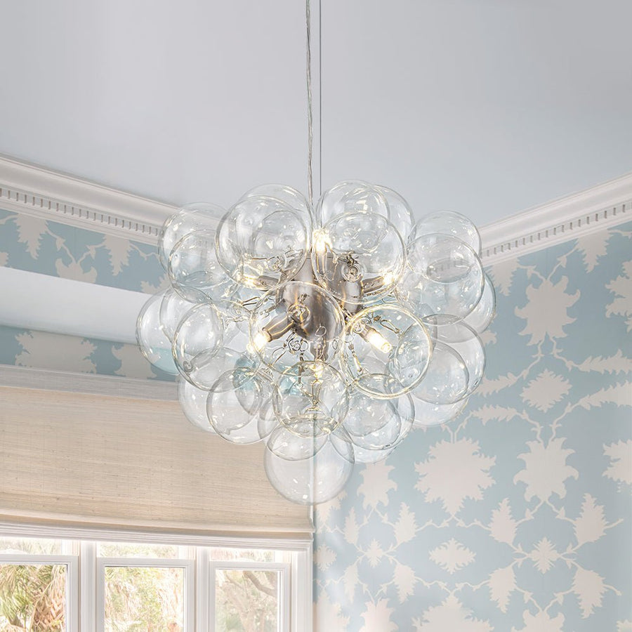 LightFixturesUSA - 6 - Light Dimmable Brass Cluster Clear Glass Bubble Sphere Chandelier - Chandelier - Nickel - 