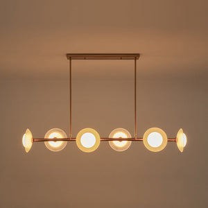 LightFixturesUSA - 6 - Light Frosted Glass Globe Linear Island Chandelier - Chandelier - Brass - 