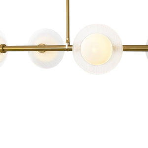 LightFixturesUSA - 6 - Light Frosted Glass Globe Linear Island Chandelier - Chandelier - Brass - 