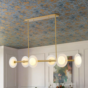 LightFixturesUSA - 6 - Light Frosted Glass Globe Linear Island Chandelier - Chandelier - Brass - 