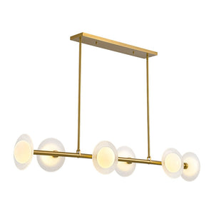 LightFixturesUSA - 6 - Light Frosted Glass Globe Linear Island Chandelier - Chandelier - Brass - 