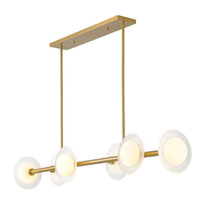 LightFixturesUSA - 6 - Light Frosted Glass Globe Linear Island Chandelier - Chandelier - Brass - 