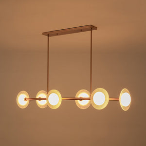 LightFixturesUSA - 6 - Light Frosted Glass Globe Linear Island Chandelier - Chandelier - Brass - 