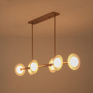 LightFixturesUSA - 6 - Light Frosted Glass Globe Linear Island Chandelier - Chandelier - Brass - 