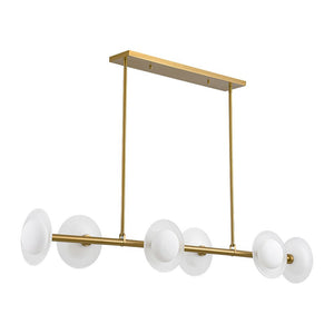 LightFixturesUSA - 6 - Light Frosted Glass Globe Linear Island Chandelier - Chandelier - Brass - 