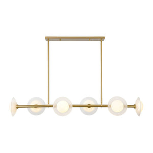 LightFixturesUSA - 6 - Light Frosted Glass Globe Linear Island Chandelier - Chandelier - Brass - 