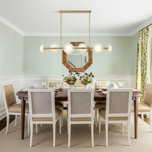 LightFixturesUSA - 6 - Light Frosted Glass Globe Linear Island Chandelier - Chandelier - Brass - 