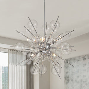 LightFixturesUSA - 6 - Light Glass Globe Bubble Sputnik Sunburst Chandelier - Chandelier - Chrome - 