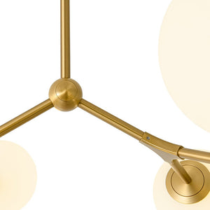 LightFixturesUSA - 6 - Light Opal Glass Globe Linear Branch Sputnik Chandelier - Chandelier - Brass - 