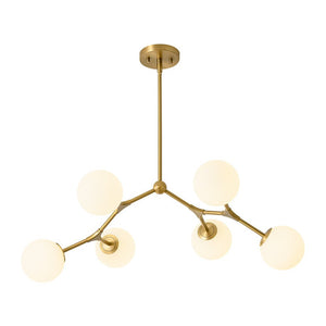 LightFixturesUSA - 6 - Light Opal Glass Globe Linear Branch Sputnik Chandelier - Chandelier - Brass - 