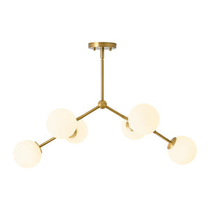 LightFixturesUSA - 6 - Light Opal Glass Globe Linear Branch Sputnik Chandelier - Chandelier - Brass - 