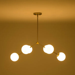 LightFixturesUSA - 6 - Light Opal Glass Globe Linear Branch Sputnik Chandelier - Chandelier - Brass - 
