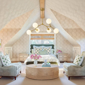 LightFixturesUSA - 6 - Light Opal Glass Globe Linear Branch Sputnik Chandelier - Chandelier - Brass - 