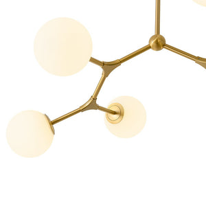LightFixturesUSA - 6 - Light Opal Glass Globe Linear Branch Sputnik Chandelier - Chandelier - Brass - 