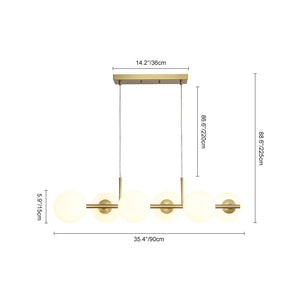 LightFixturesUSA - 6 - Light Opal Glass Globe Linear Island Chandelier - Chandelier - Black - 