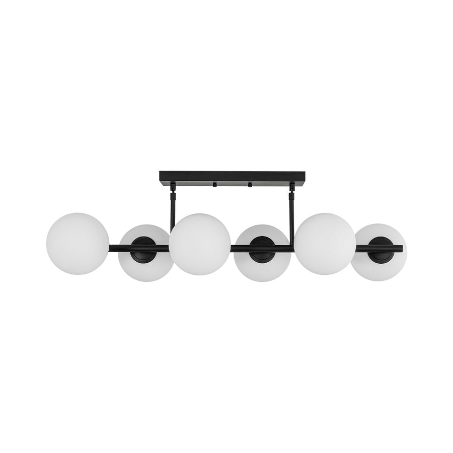 LightFixturesUSA - 6 - Light Opal Glass Globe Linear Island Chandelier - Chandelier - Black - 