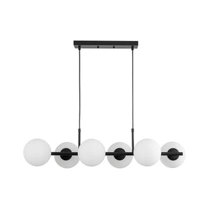 LightFixturesUSA - 6 - Light Opal Glass Globe Linear Island Chandelier - Chandelier - Black - 