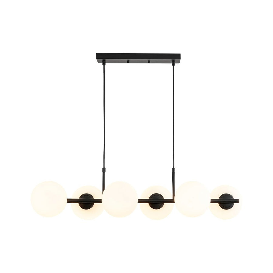 LightFixturesUSA - 6 - Light Opal Glass Globe Linear Island Chandelier - Chandelier - Brass - 