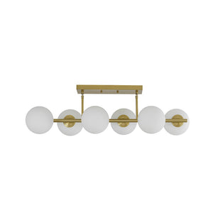 LightFixturesUSA - 6 - Light Opal Glass Globe Linear Island Chandelier - Chandelier - Brass - 