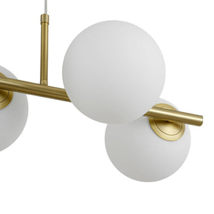 LightFixturesUSA - 6 - Light Opal Glass Globe Linear Island Chandelier - Chandelier - Brass - 