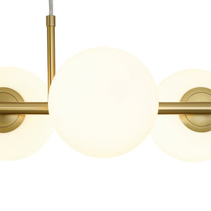 LightFixturesUSA - 6 - Light Opal Glass Globe Linear Island Chandelier - Chandelier - Brass - 