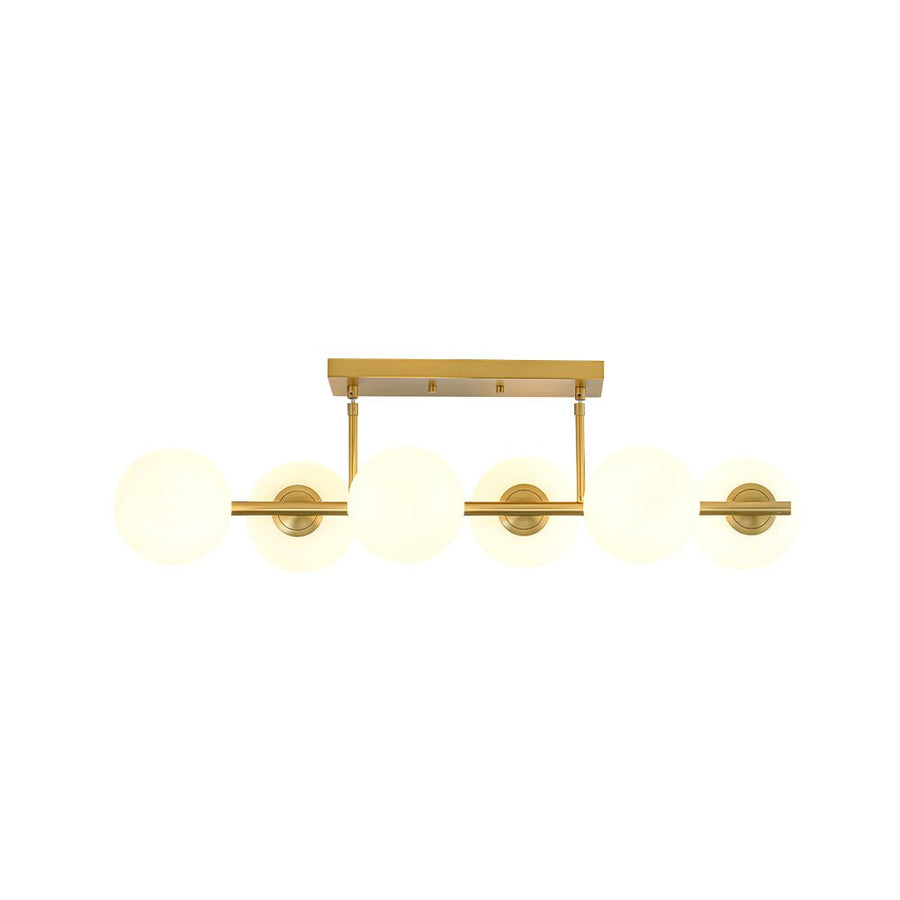 LightFixturesUSA - 6 - Light Opal Glass Globe Linear Island Chandelier - Chandelier - Brass - 