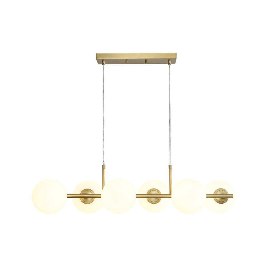 LightFixturesUSA - 6 - Light Opal Glass Globe Linear Island Chandelier - Chandelier - Brass - 