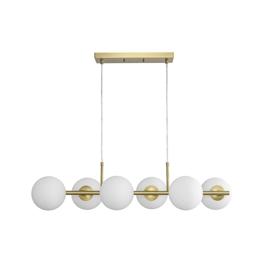 LightFixturesUSA - 6 - Light Opal Glass Globe Linear Island Chandelier - Chandelier - Brass - 