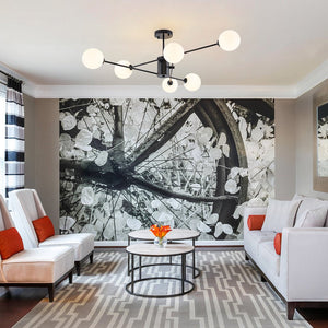 LightFixturesUSA - 6 - Light Opal Glass Globe Linear Sputnik Semi Flush - Ceiling Light - Black (Exclusive Offer) - 