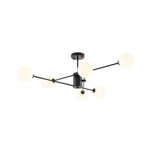 LightFixturesUSA - 6 - Light Opal Glass Globe Linear Sputnik Semi Flush - Ceiling Light - Black (Exclusive Offer) - 
