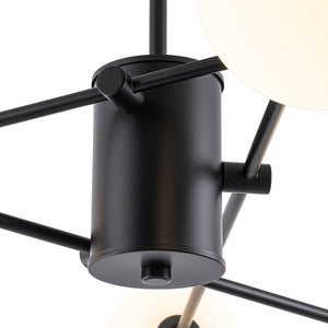 LightFixturesUSA - 6 - Light Opal Glass Globe Linear Sputnik Semi Flush - Ceiling Light - Black (Exclusive Offer) - 