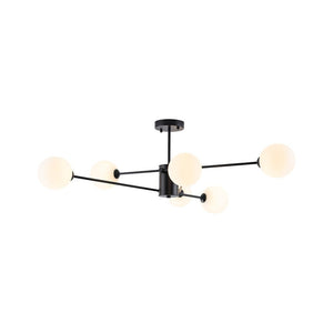 LightFixturesUSA - 6 - Light Opal Glass Globe Linear Sputnik Semi Flush - Ceiling Light - Black (Exclusive Offer) - 
