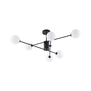 LightFixturesUSA - 6 - Light Opal Glass Globe Linear Sputnik Semi Flush - Ceiling Light - Black (Exclusive Offer) - 