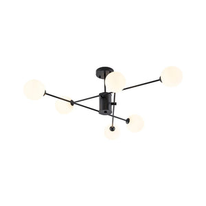 LightFixturesUSA - 6 - Light Opal Glass Globe Linear Sputnik Semi Flush - Ceiling Light - Black (Exclusive Offer) - 