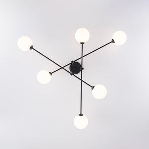 LightFixturesUSA - 6 - Light Opal Glass Globe Linear Sputnik Semi Flush - Ceiling Light - Black (Exclusive Offer) - 