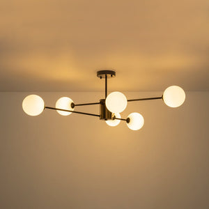 LightFixturesUSA - 6 - Light Opal Glass Globe Linear Sputnik Semi Flush - Ceiling Light - Black (Exclusive Offer) - 