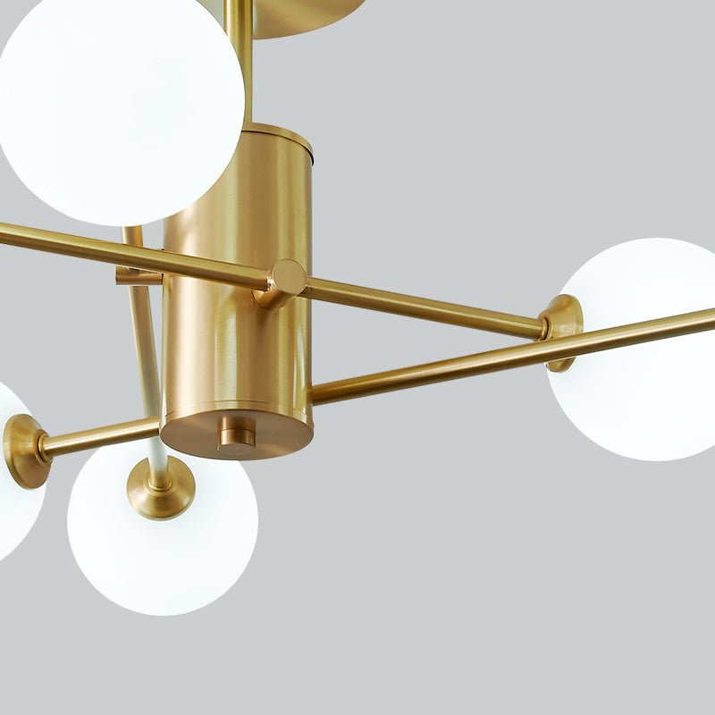 LightFixturesUSA - 6 - Light Opal Glass Globe Linear Sputnik Semi Flush - Ceiling Light - Brass - 