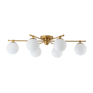 LightFixturesUSA - 6 - Light Opal Glass Globe Linear Sputnik Semi Flush Chandelier - Chandelier - Brass - 