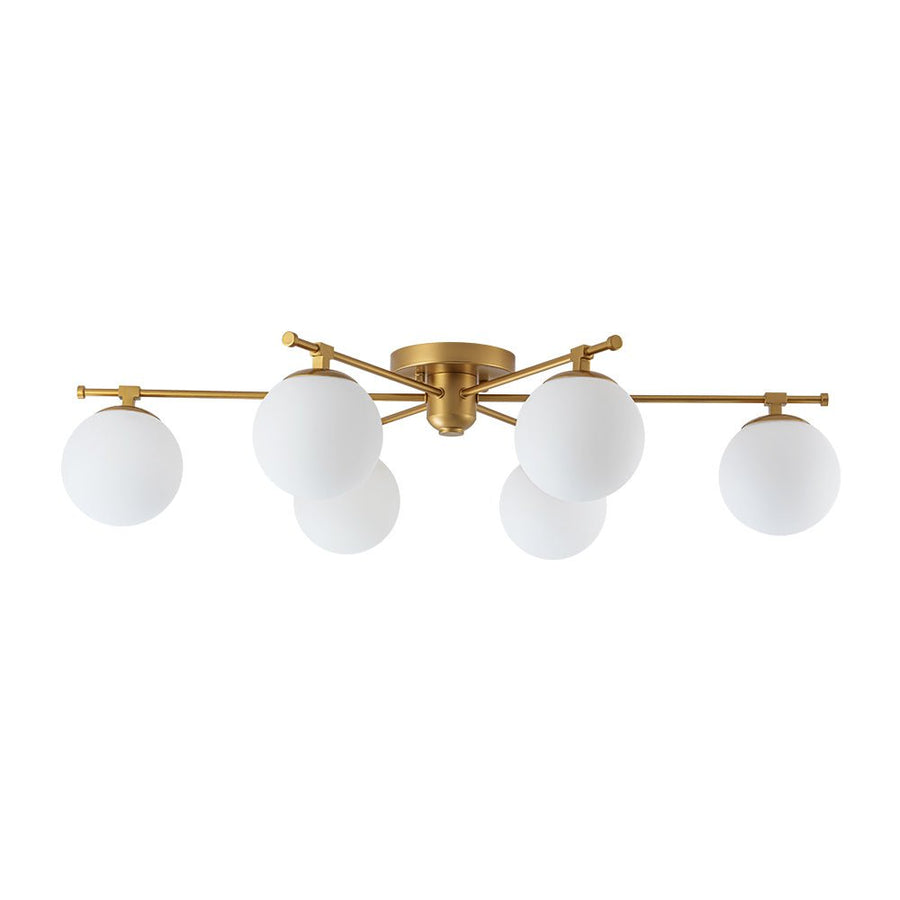 LightFixturesUSA - 6 - Light Opal Glass Globe Linear Sputnik Semi Flush Chandelier - Chandelier - Brass - 