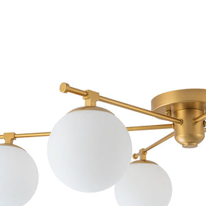 LightFixturesUSA - 6 - Light Opal Glass Globe Linear Sputnik Semi Flush Chandelier - Chandelier - Brass - 