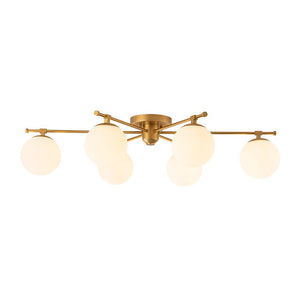 LightFixturesUSA - 6 - Light Opal Glass Globe Linear Sputnik Semi Flush Chandelier - Chandelier - Brass - 